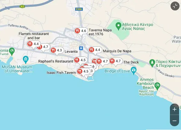 local seo search results for fish restaurants in ayia napa